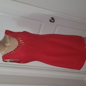 Datiani 8 cherry red sleeveless sheath cutout woven vneck